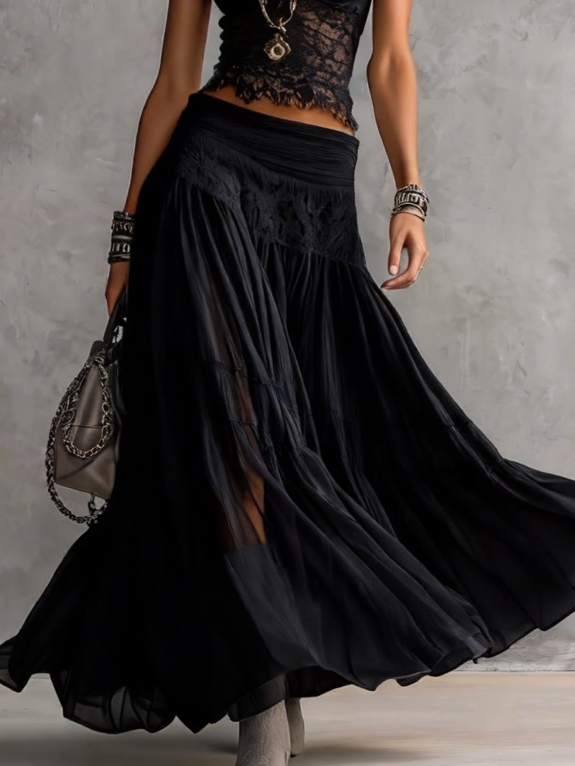 Egle | completo top in pizzo e gonna plissettata nero