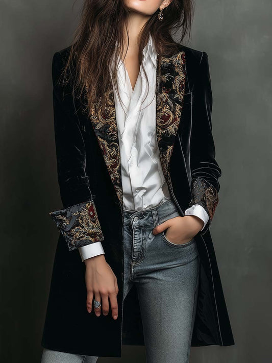 Léontine | Blazer Aderente con Stampa Barocca, Nero