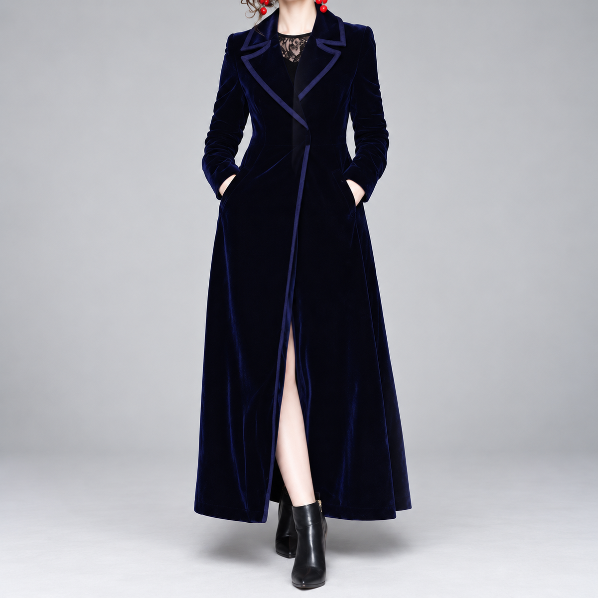 Serafina | Cappotto aperto in velluto con revers