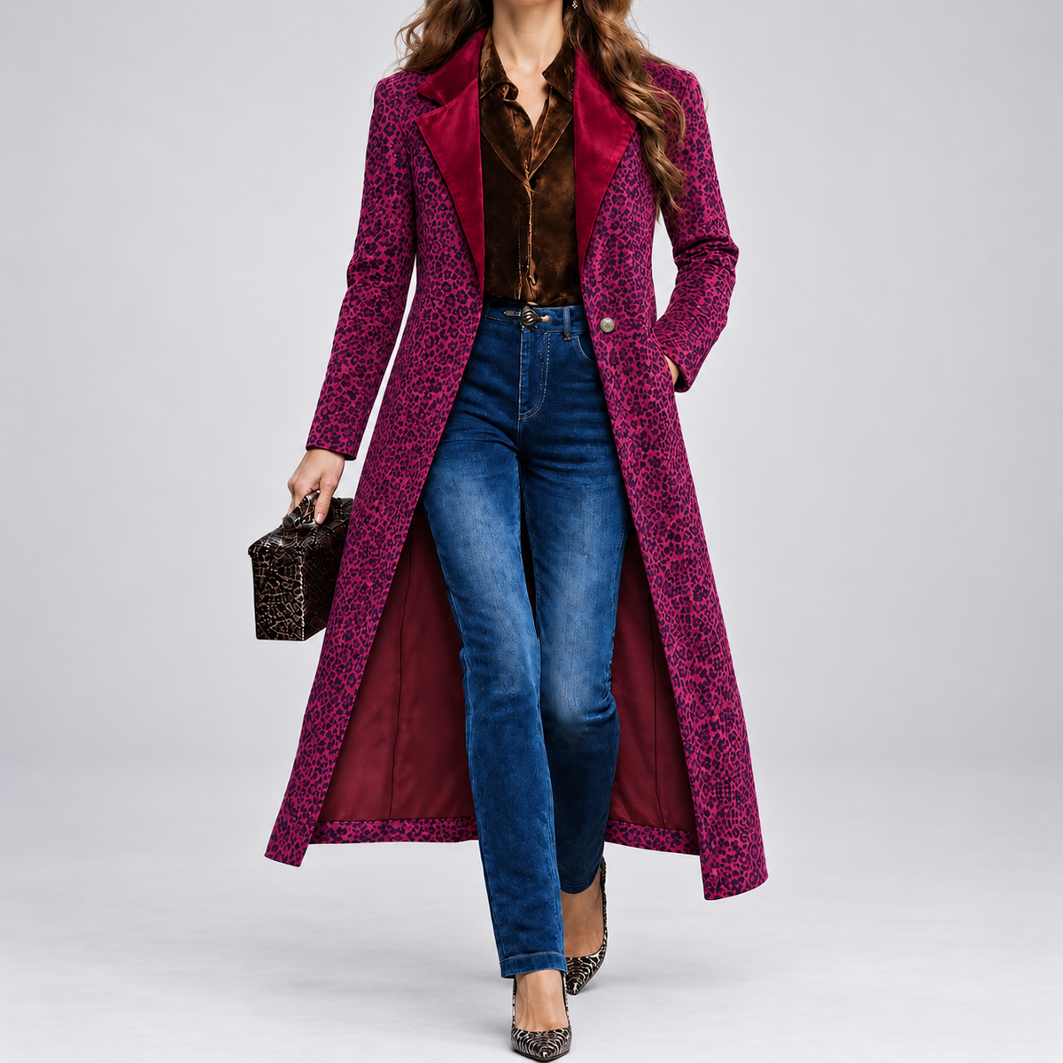 Ludovica | Cappotto lungo testurizzato color prugna