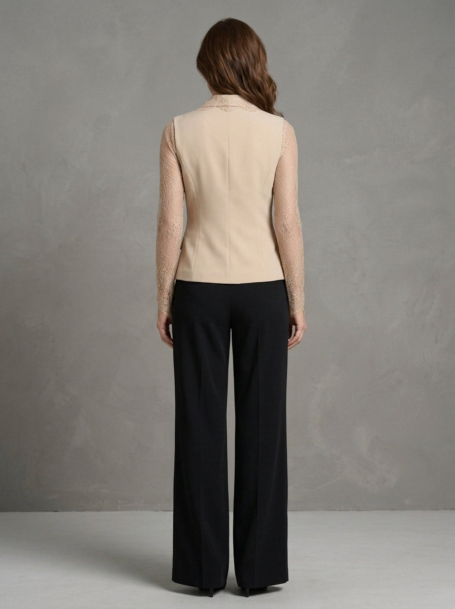 Modesta — top blazer beige con maniche in pizzo, vista posteriore