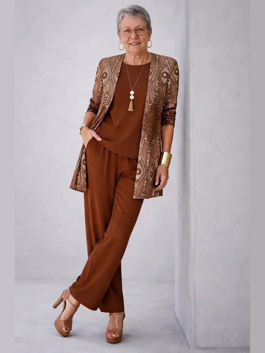 Nazarena, completo tre pezzi giacca aperta, top e pantaloni, bordeaux