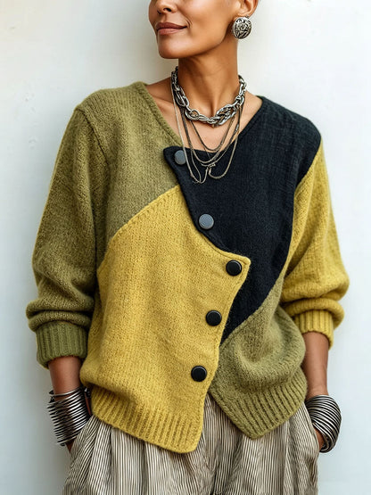 Costanza | Maglia Color Block con Bottoni Diagonali