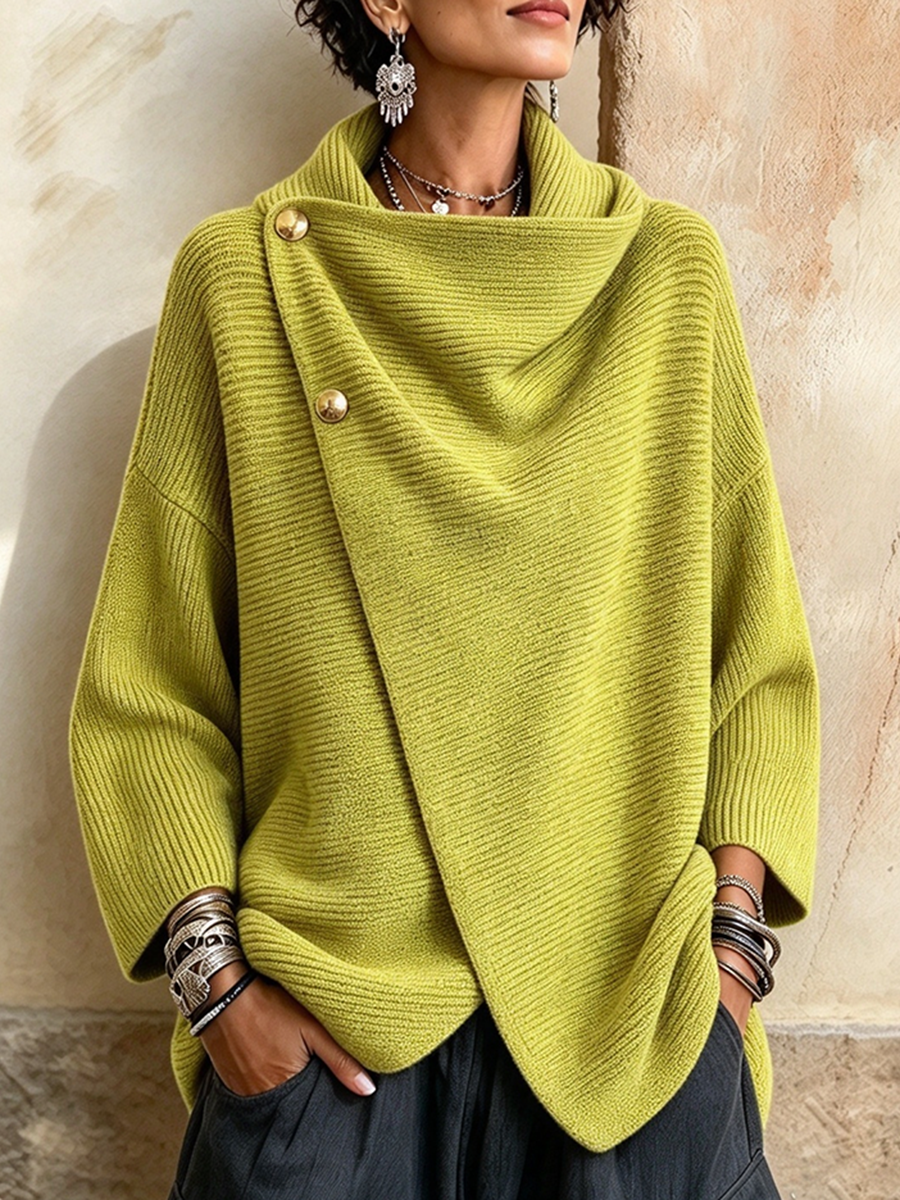 Colette | Maglia a Coste con Collo Asimmetrico e Bottoni