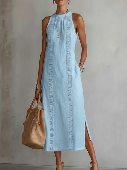 Jimena | Abito Midi in Cotone con Colletto Ricamato