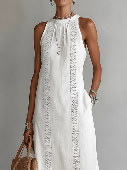 Jimena | Abito Midi in Cotone con Colletto Ricamato