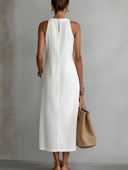 Jimena | Abito Midi in Cotone con Colletto Ricamato