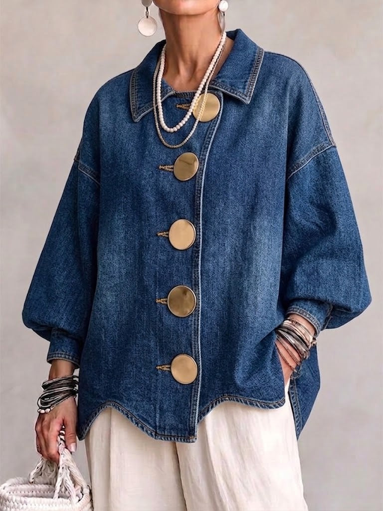 Elena | Giacca in Denim Oversize con Bottoni Dorati