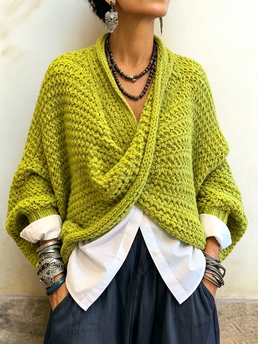 Celia | Maglia Incrociata con Scollo a V e Maniche a Pipistrello