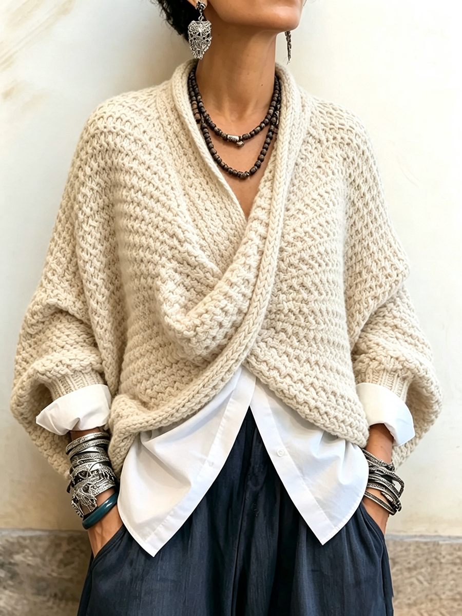Celia | Maglia Incrociata con Scollo a V e Maniche a Pipistrello