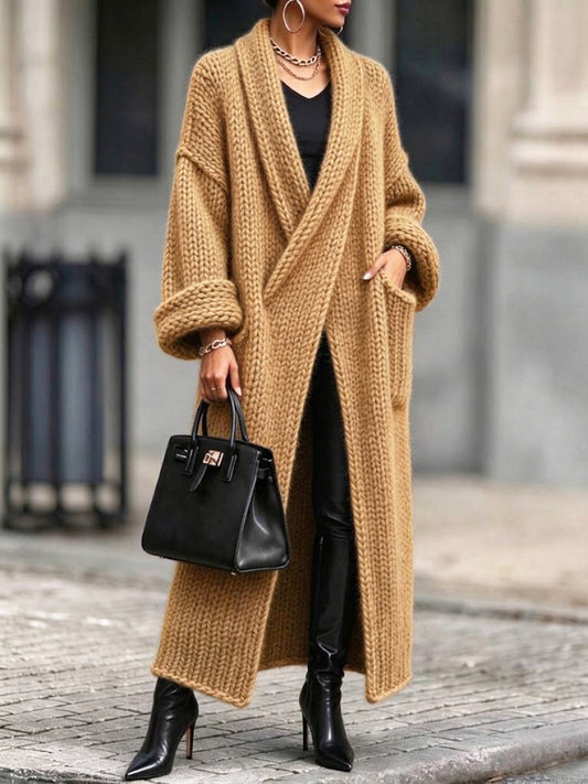 Caterina | Cardigan Lungo a Maglia Grossa con Collo a Scialle