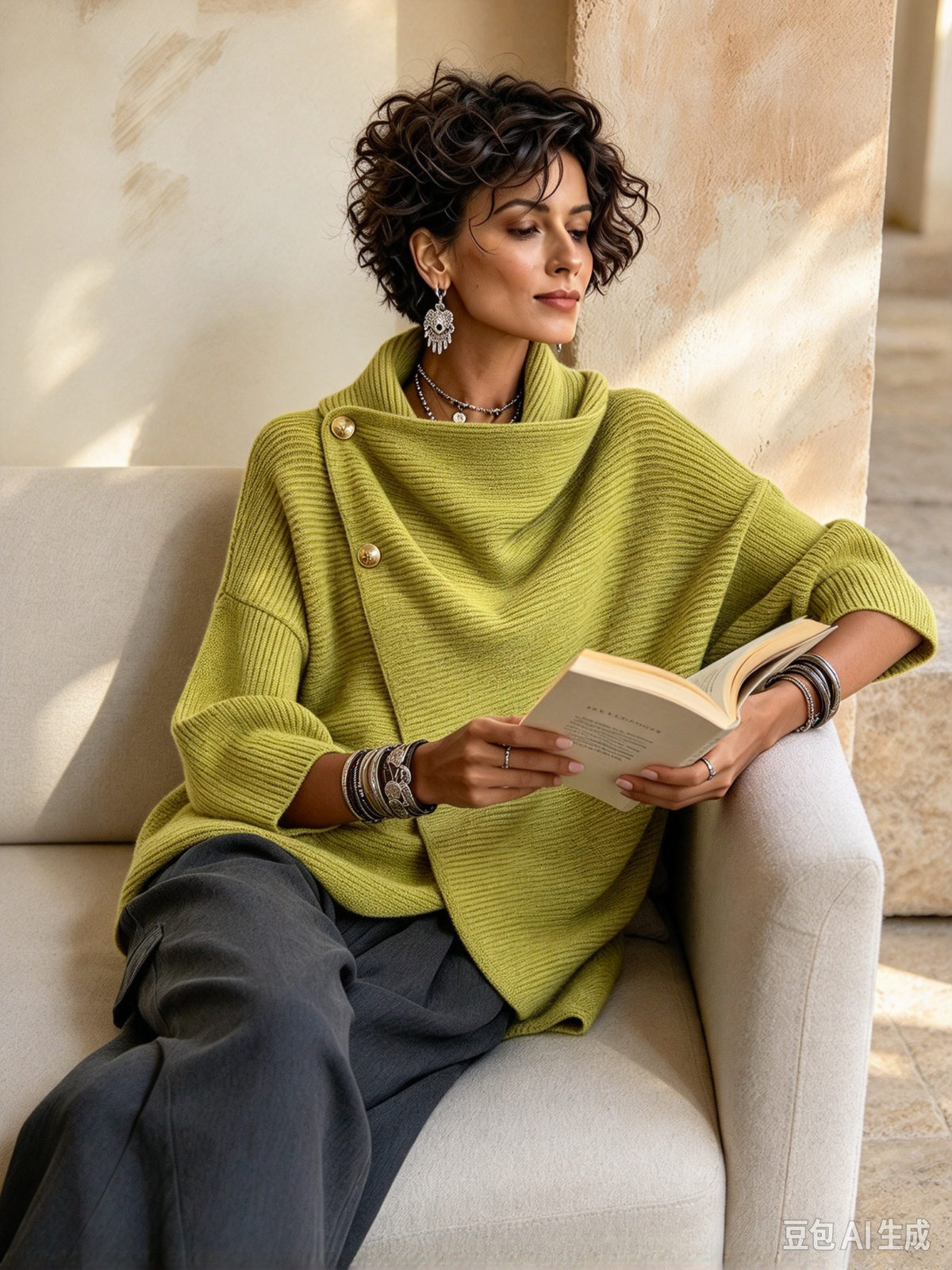 Colette | Maglia a Coste con Collo Asimmetrico e Bottoni