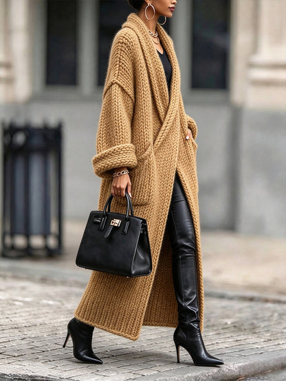 Caterina | Cardigan Lungo a Maglia Grossa con Collo a Scialle