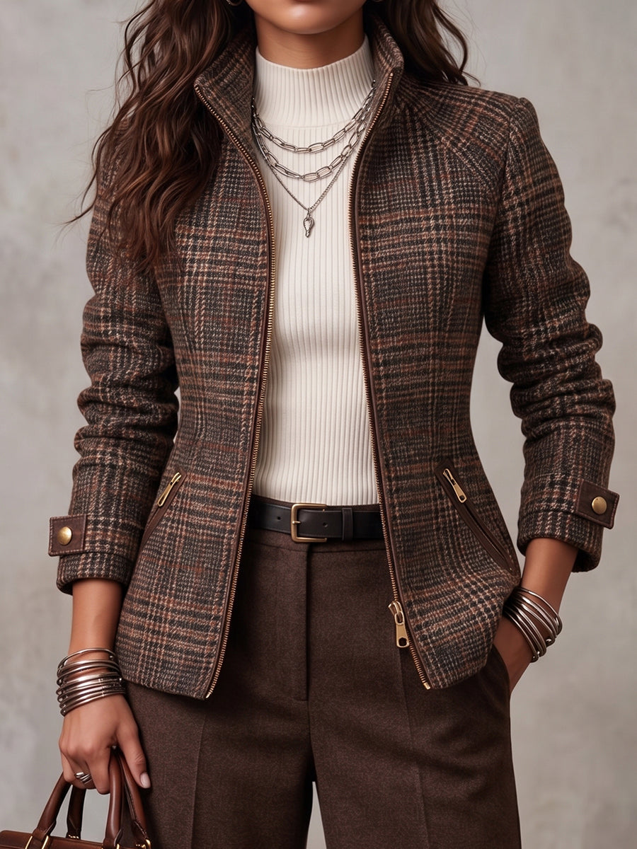 Eugenia | Giacca a Quadri con Zip e Tasche Zippate