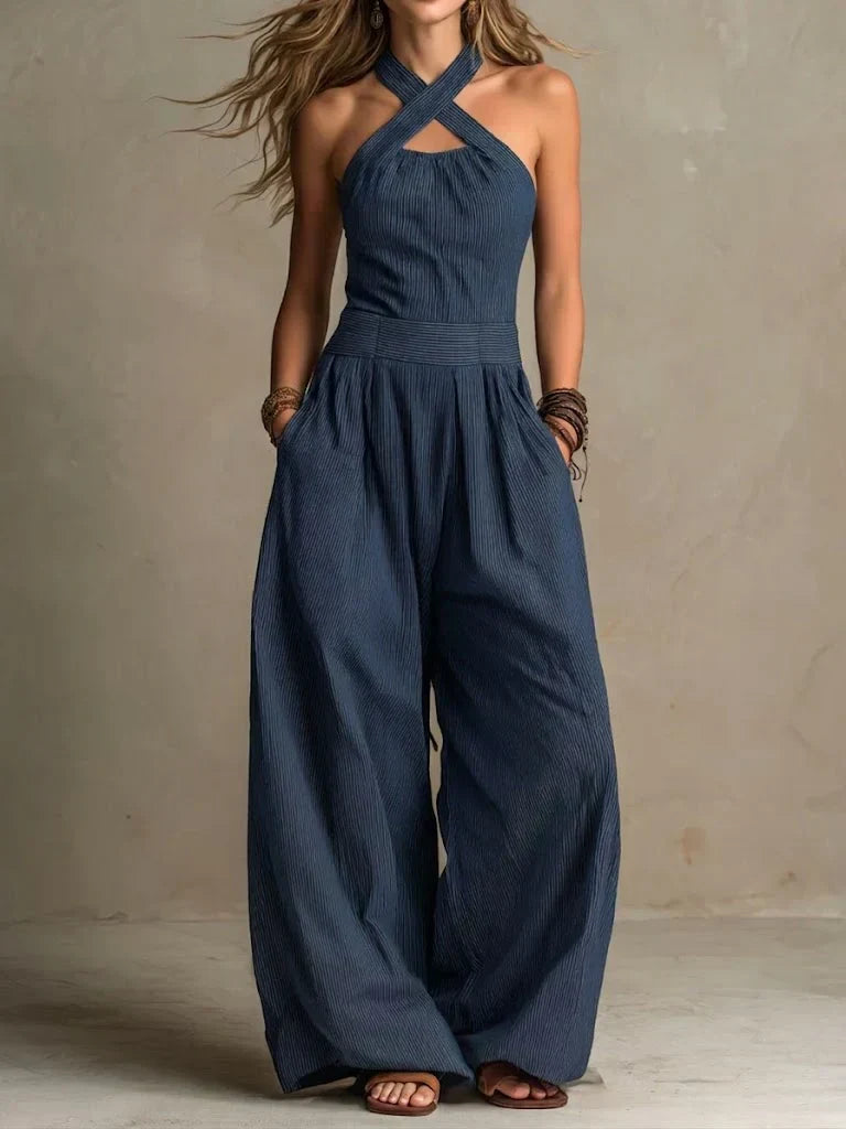 Bianca — Tuta Pantalone Ampio Scollo Incrociato