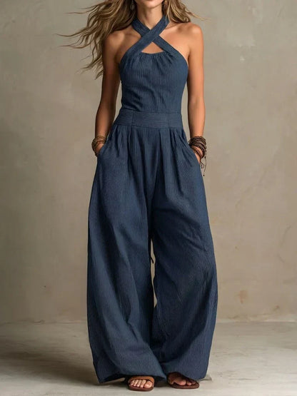 Bianca — Tuta Pantalone Ampio Scollo Incrociato