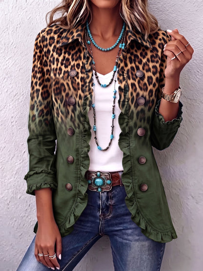 Cassandre | Blazer con Volant e Stampa Leopardata Sfumata