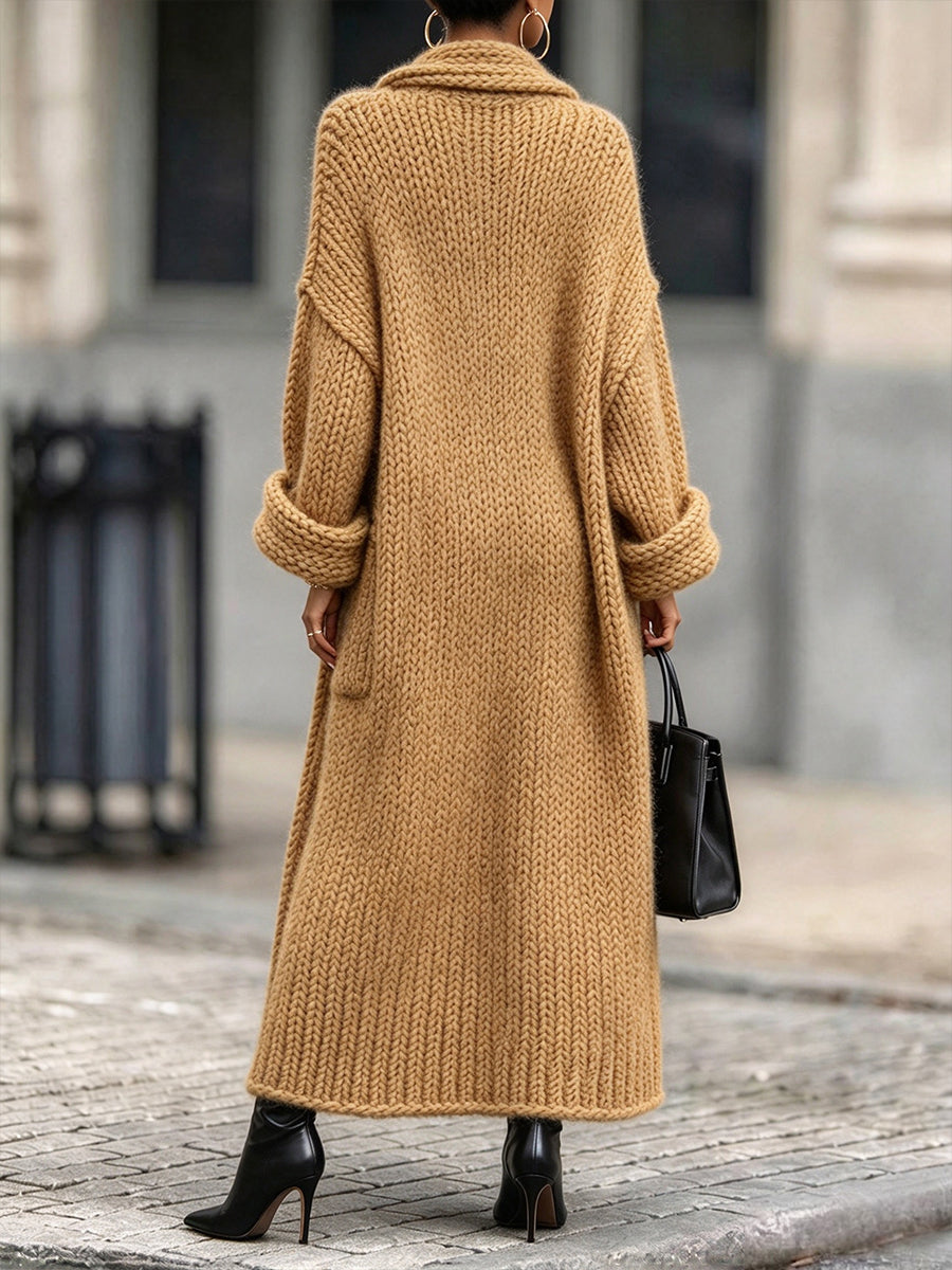 Caterina | Cardigan Lungo a Maglia Grossa con Collo a Scialle