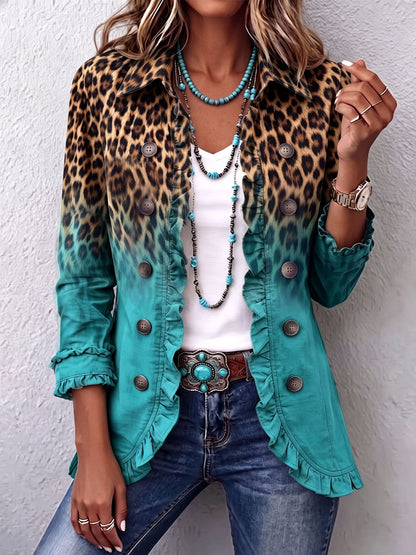 Cassandre | Blazer con Volant e Stampa Leopardata Sfumata