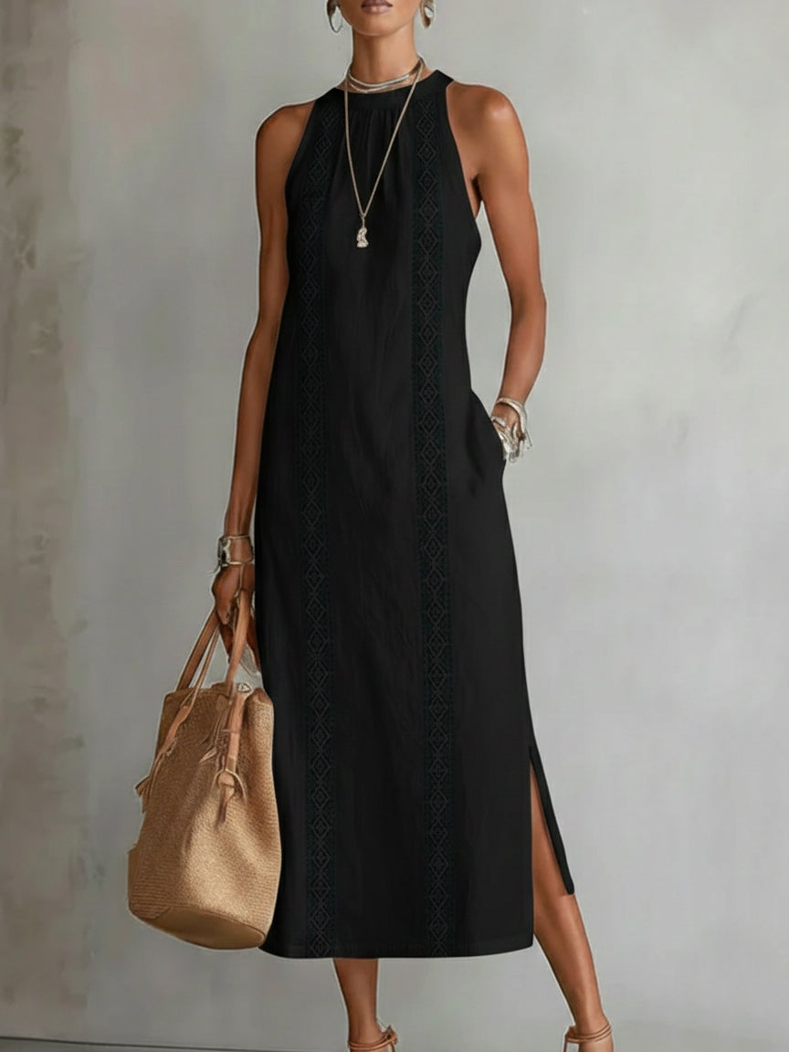 Jimena | Abito Midi in Cotone con Colletto Ricamato