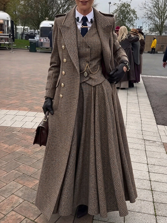 Grazia | Cappotto Lungo a Quadri con Collo a Revers