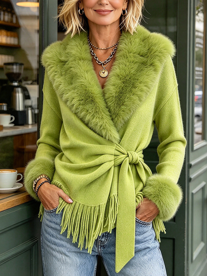 Clotilde | Cardigan Incrociato con Cintura e Frange