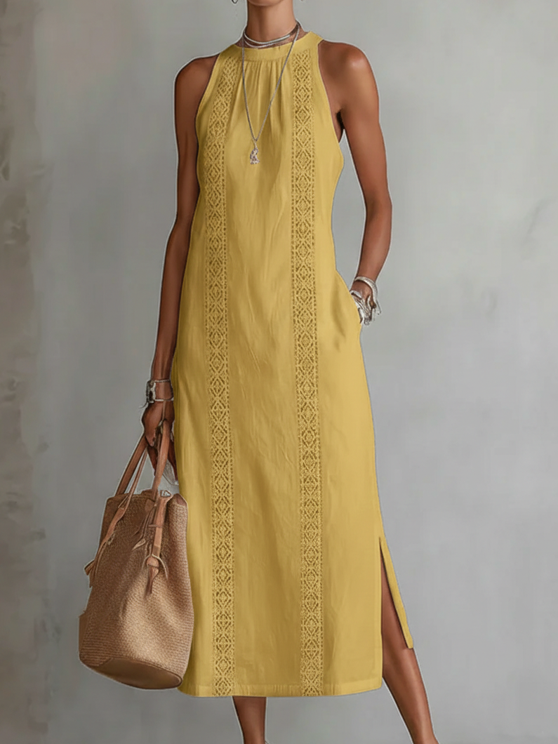 Jimena | Abito Midi in Cotone con Colletto Ricamato