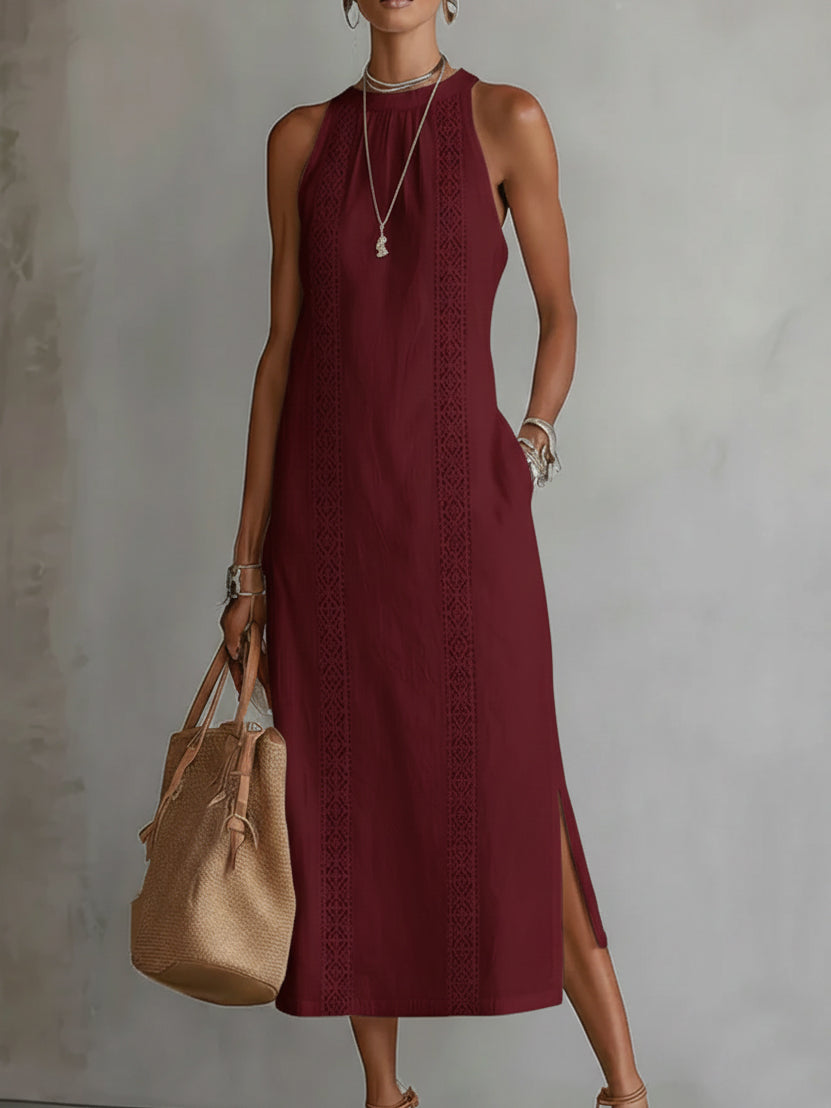 Jimena | Abito Midi in Cotone con Colletto Ricamato