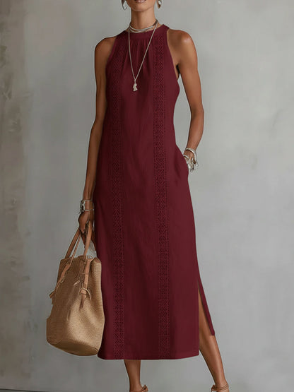 Jimena | Abito Midi in Cotone con Colletto Ricamato