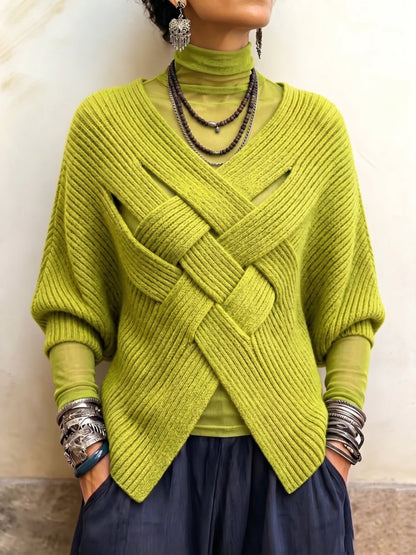 Rosalie | Maglia a Coste con Fasce Incrociate e Maniche a Pipistrello