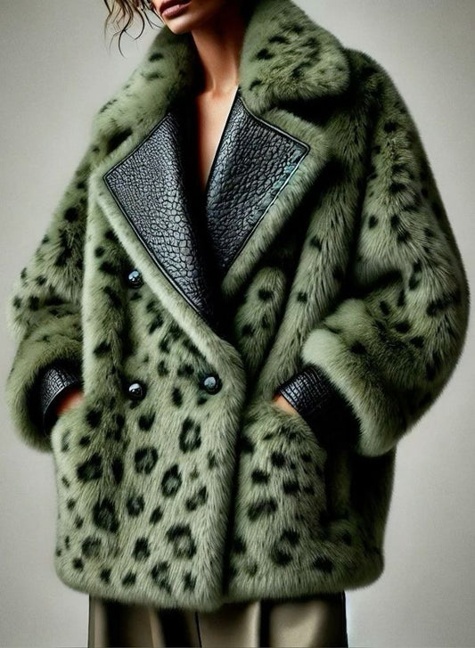 Ortensia | Cappotto in Ecopelliccia Leopardata Verde