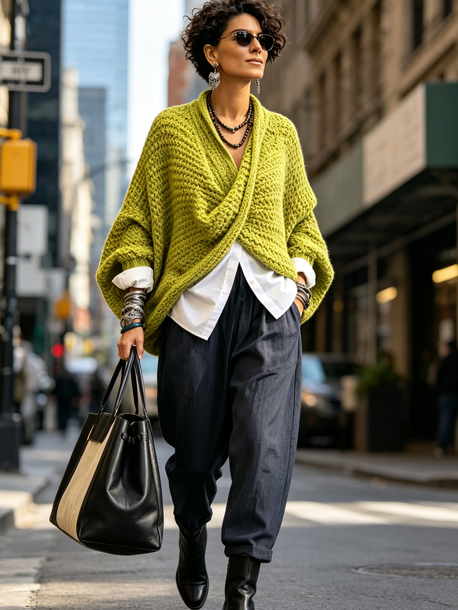 Celia | Maglia Incrociata con Scollo a V e Maniche a Pipistrello