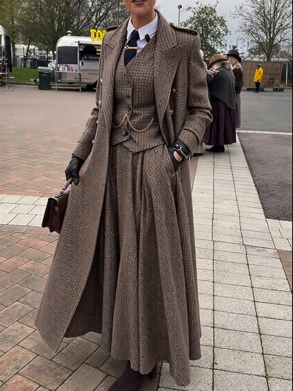 Grazia | Cappotto Lungo a Quadri con Collo a Revers
