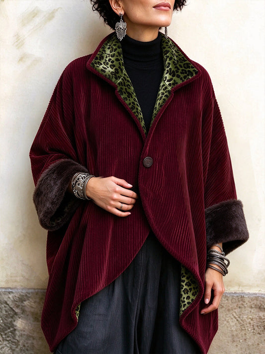 Leonia | Giacca Oversize in Velluto a Coste con Dettagli Leopardati