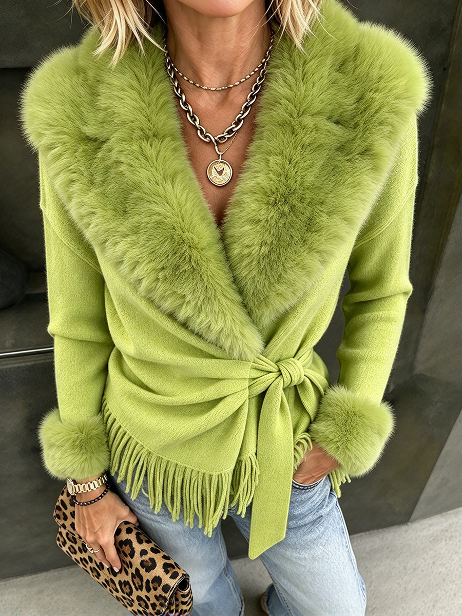 Clotilde | Cardigan Incrociato con Cintura e Frange