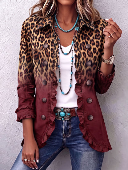 Cassandre | Blazer con Volant e Stampa Leopardata Sfumata