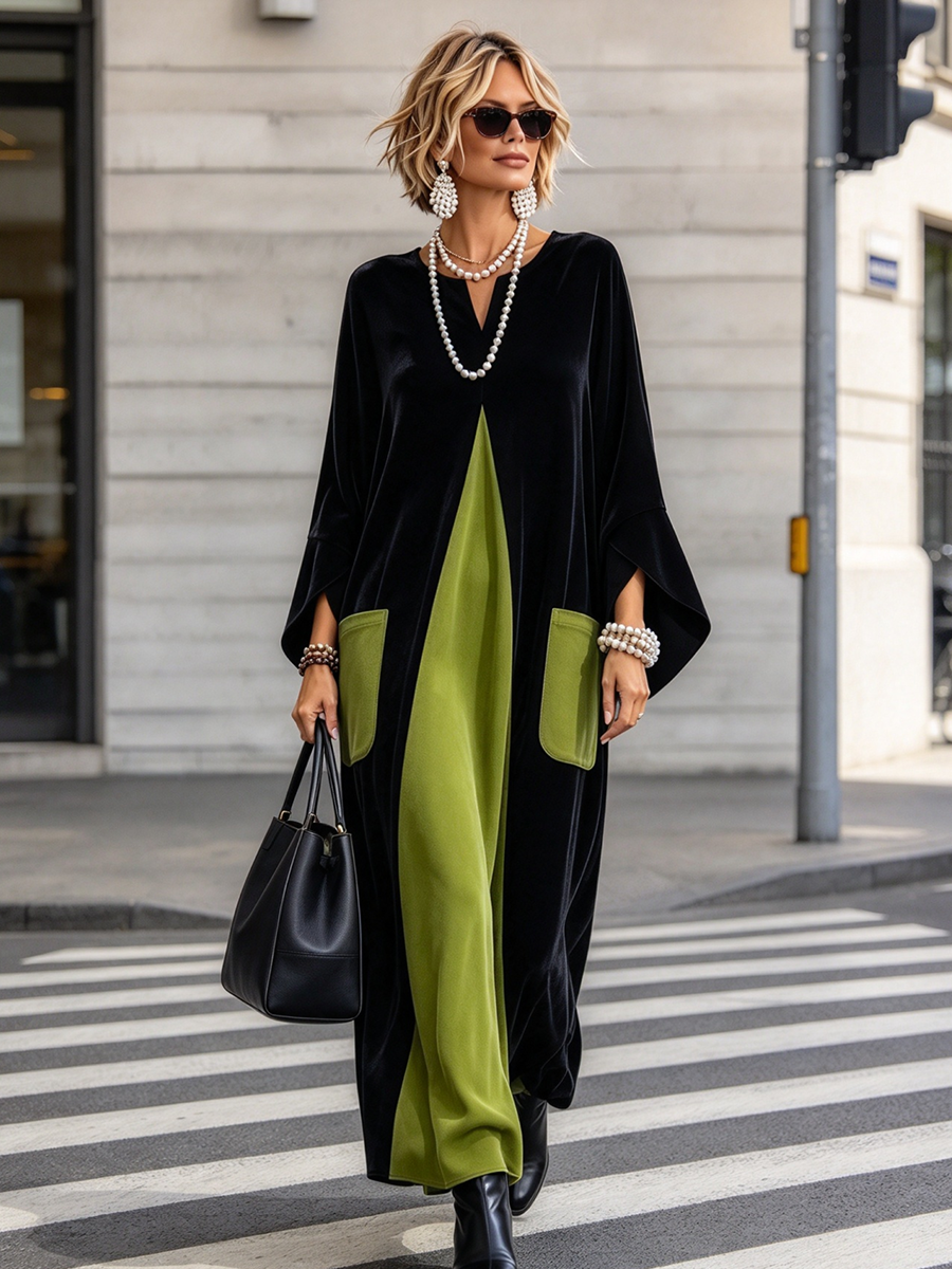 Gisella | Abito in velluto color block elegante e artistico