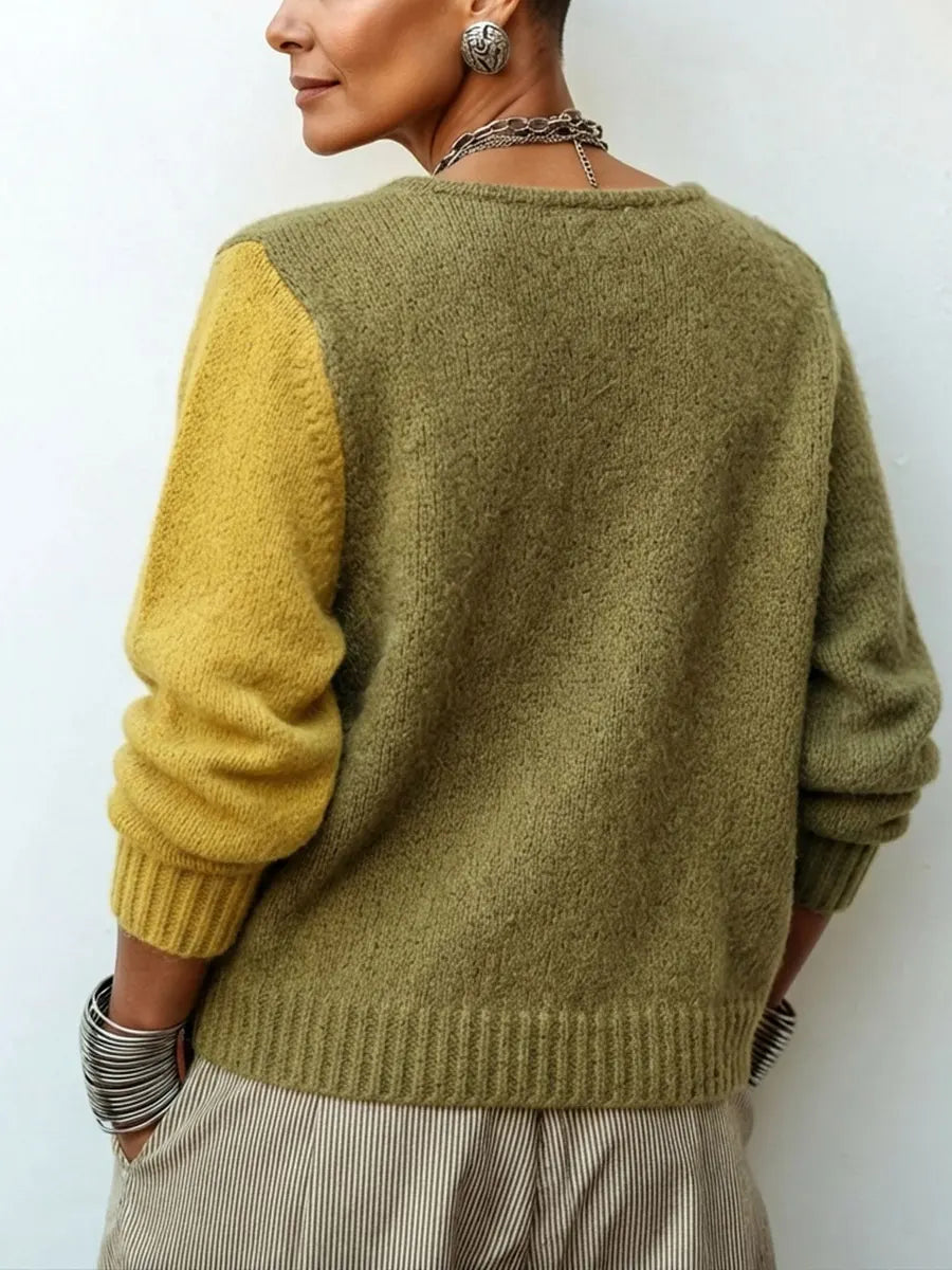 Costanza | Maglia Color Block con Bottoni Diagonali