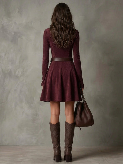Primula — mini abito effetto suede bordeaux, vista posteriore