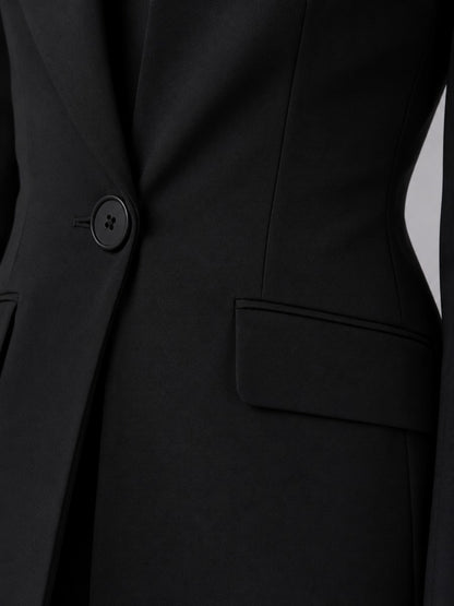 Rosamunda, completo blazer senza revers e pantaloni a zampa, dettaglio