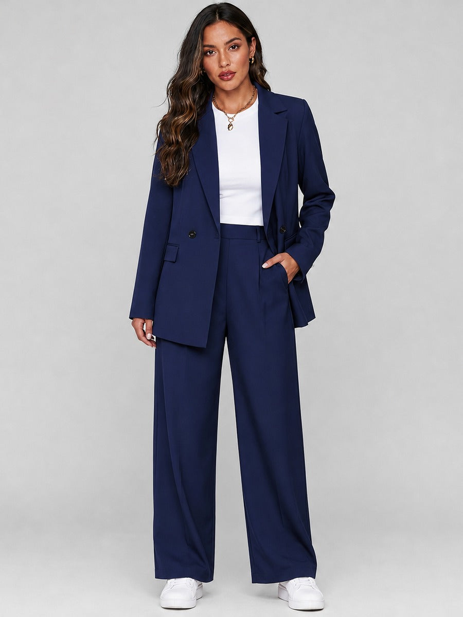 Vincenza, completo blazer lungo e pantaloni ampi, blu navy