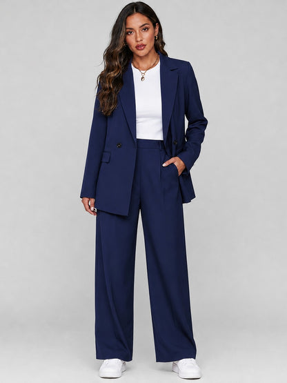 Vincenza, completo blazer lungo e pantaloni ampi, blu navy