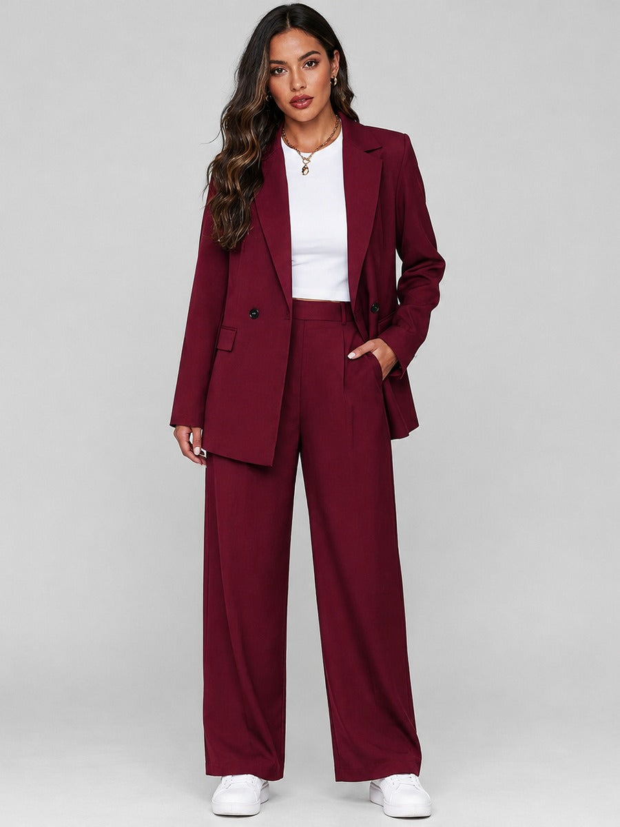 Vincenza, completo blazer lungo e pantaloni ampi, bordeaux