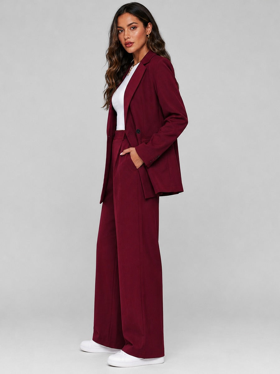 Vincenza, completo blazer lungo e pantaloni ampi, dettaglio