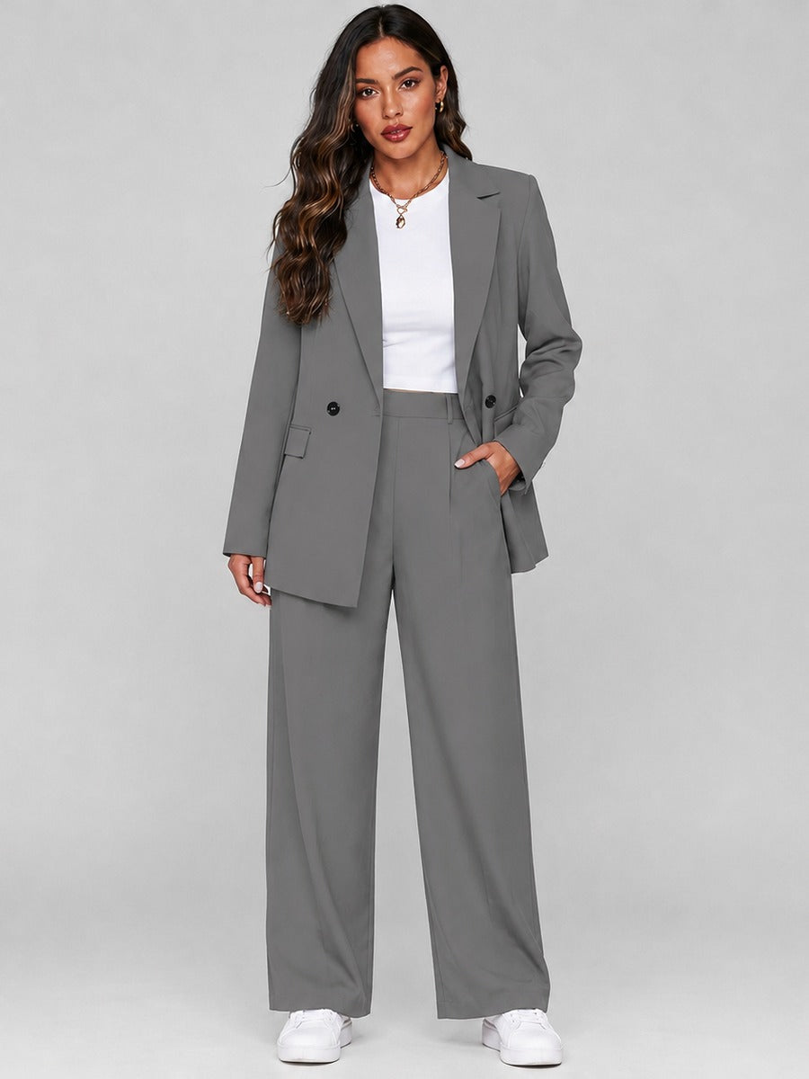 Vincenza, completo blazer lungo e pantaloni ampi, grigio scuro