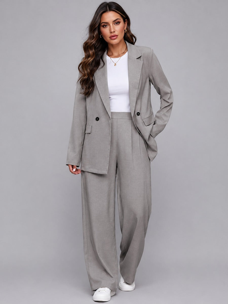 Vincenza, completo blazer lungo e pantaloni ampi, grigio
