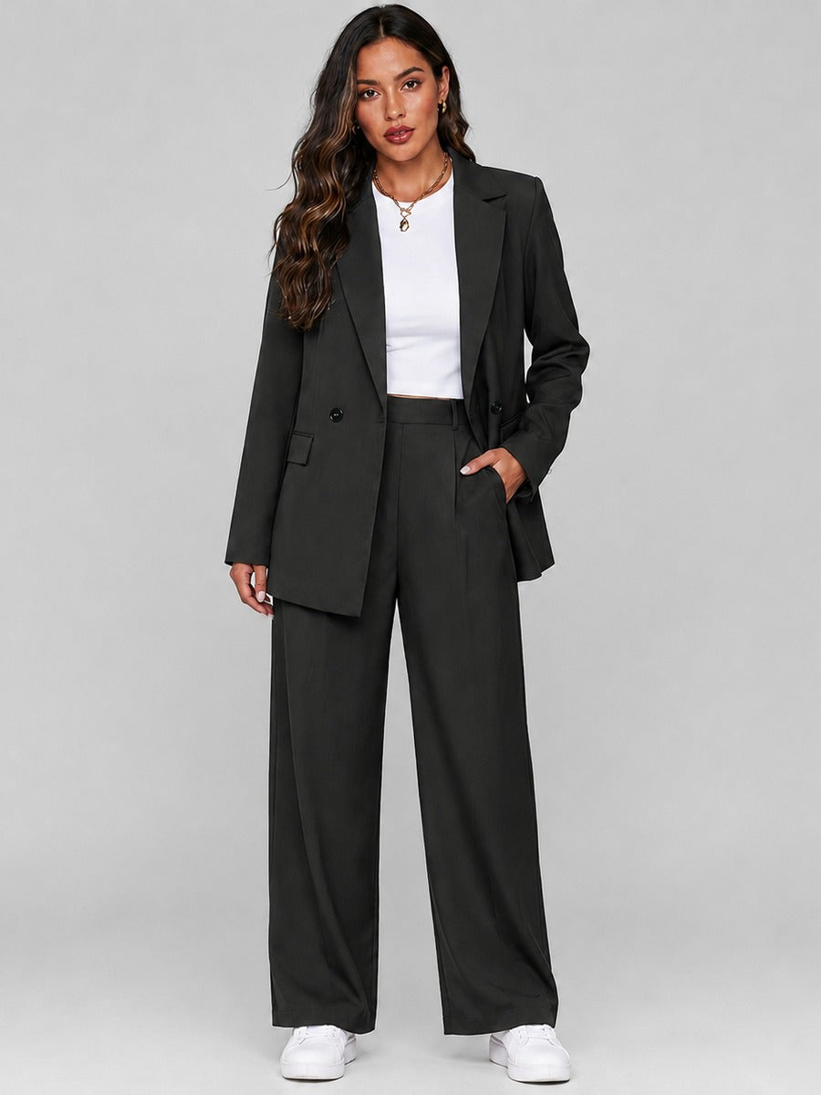 Vincenza, completo blazer lungo e pantaloni ampi, nero