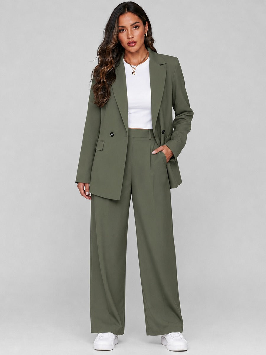 Vincenza, completo blazer lungo e pantaloni ampi, verde