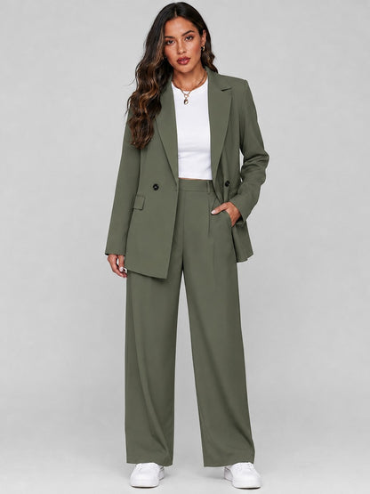 Vincenza, completo blazer lungo e pantaloni ampi, verde