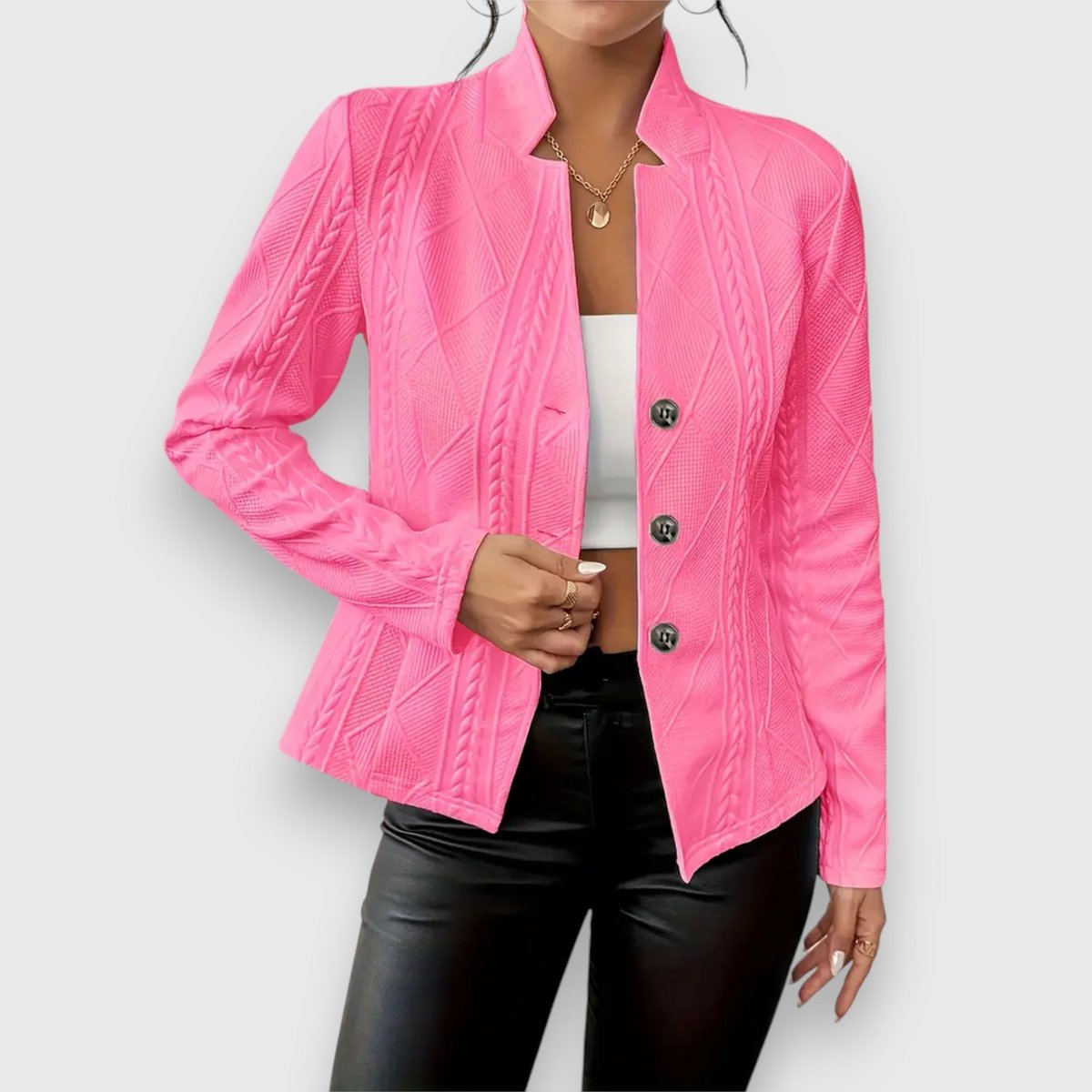 Loretta — Cardigan con Bottoni e Lavorazione a Trecce e Rombi